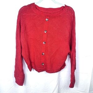 Harlow & Rose OrangeKnit Button Front Cardigan Sweater Size M Open Weave Acrylic